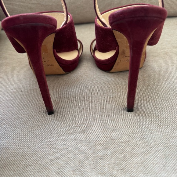 JIMMY CHOO Size SAPHIE Burgundy Suede Crystal Heels Sandals Shoes EU 37 US 7 - Picture 3 of 15